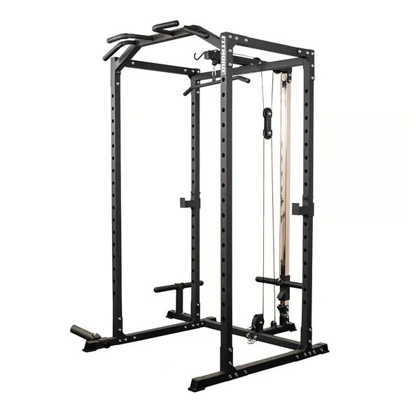 FitNord Power Rack 500 -voimahäkki integroidulla ylä- ja alataljalla sekä leuanvetotangoilla vaaleaa taustaa vasten.