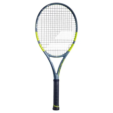 Sinivihreä Babolat Pure Aero 98 2026 -tennismaila keltaisilla yksityiskohdilla ja mustalla gripillä.