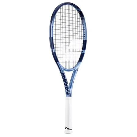 Sininen Babolat Pure Drive 107 2025 -tennismaila suurella 107 neliötuuman lavalla ja valkoisella gripillä.