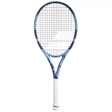 Sininen Babolat Pure Drive Team 2025 -tennismaila mustilla jänteillä ja valkoisella gripillä.