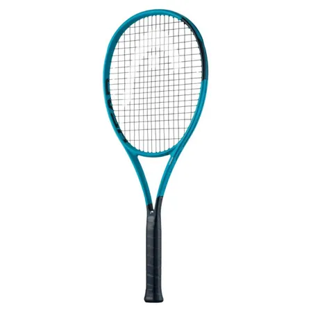 Sininen Head Boom MP L 2026 -tennismaila mustilla jänteillä valkoisella taustalla.