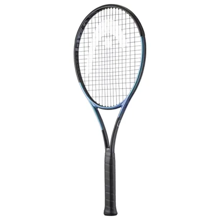 Musta ja sininen Head Gravity Tour 2025 -tennismaila valkoisella taustalla.