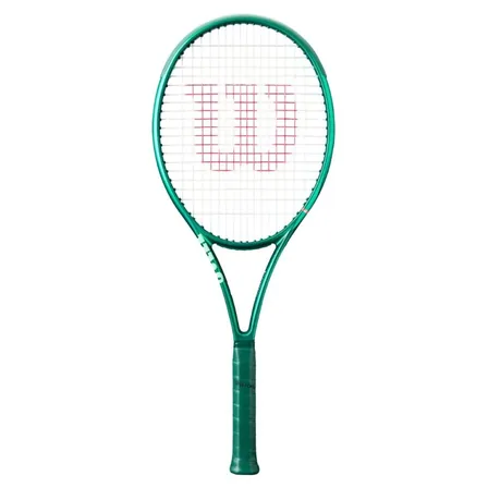 Vihreä Wilson Blade 100L V10 -tennismaila valkoisella taustalla.