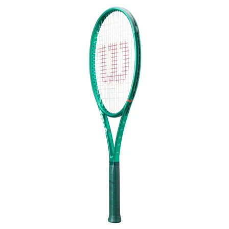 Vihreä Wilson Blade 98 16x19 V10 -tennismaila Championship Green -värityksellä ja avoimella 16x19-jännekuviolla valkoisella taustalla.