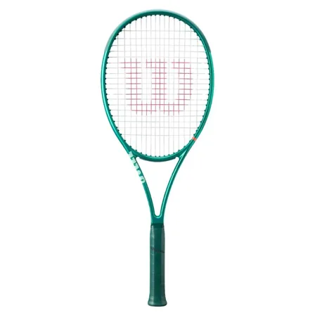 Vihreä Wilson Blade 98 16x19 V10 -tennismaila valkoisella taustalla.